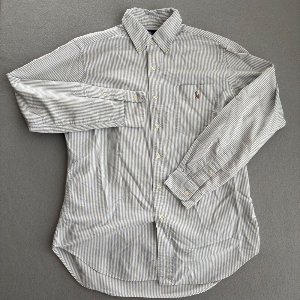 Polo Ralph Lauren Mens Medium Blue White Striped Classic Fit Button Down Shirt